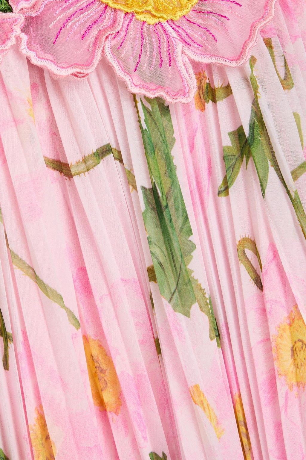 OSCAR DE LA RENTA Cape-effect pleated floral-print tulle and chiffon kaftan