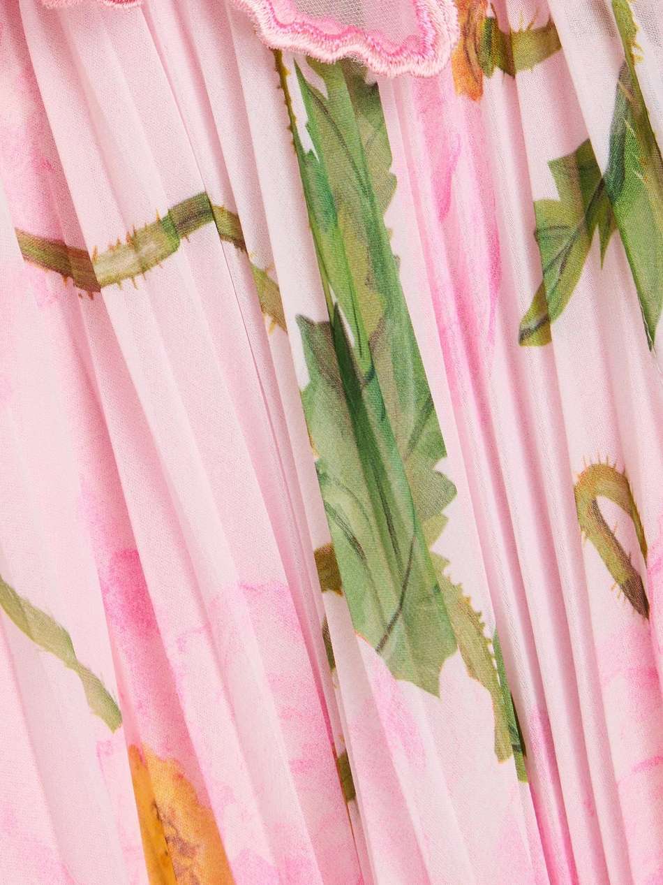 cape-effect pleated floral-print tulle and chiffon kaftan