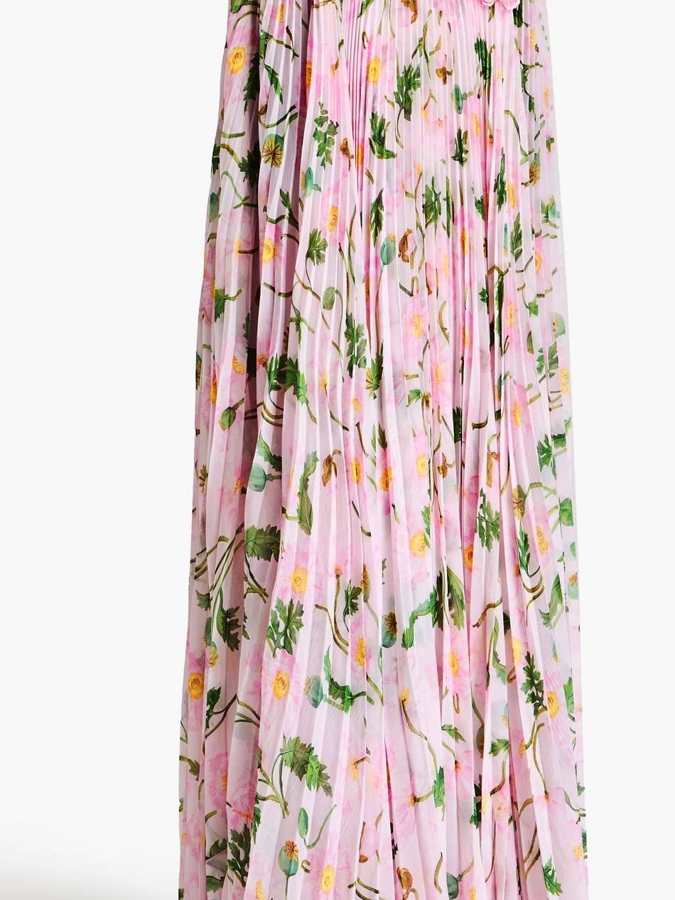 cape-effect pleated floral-print tulle and chiffon kaftan