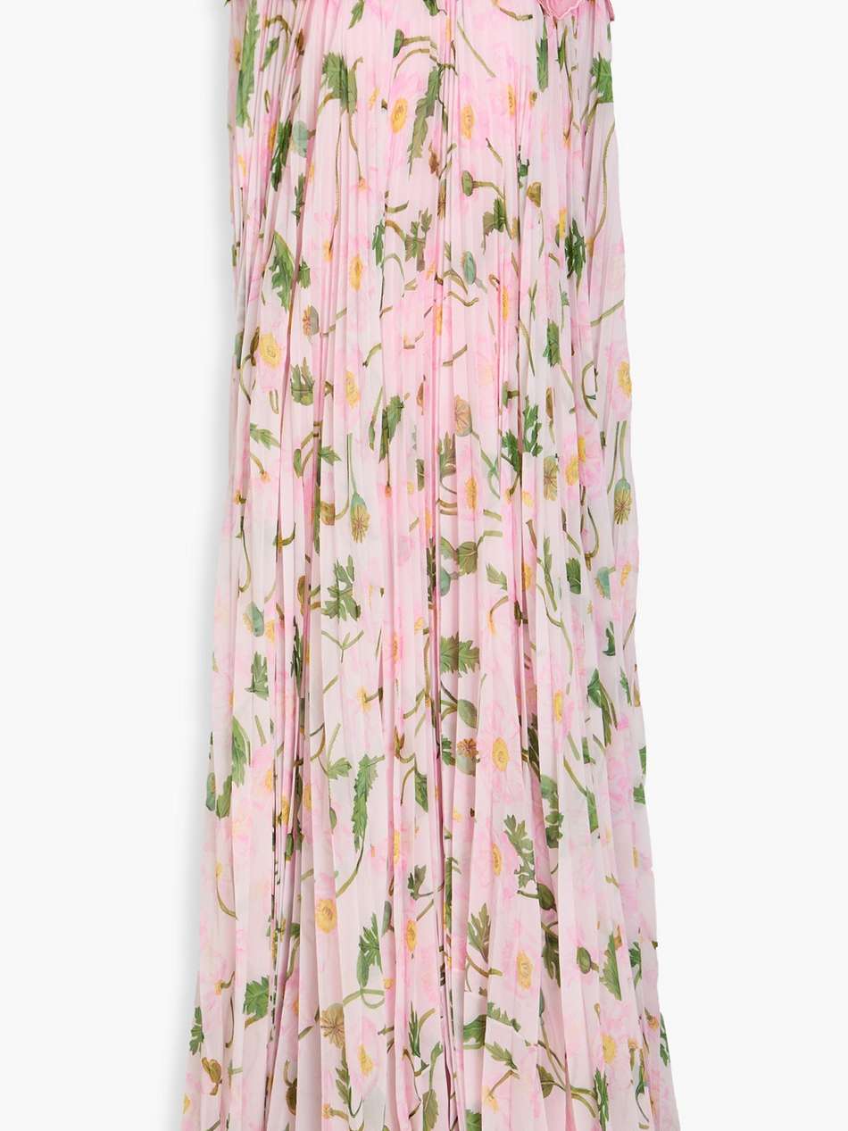cape-effect pleated floral-print tulle and chiffon kaftan