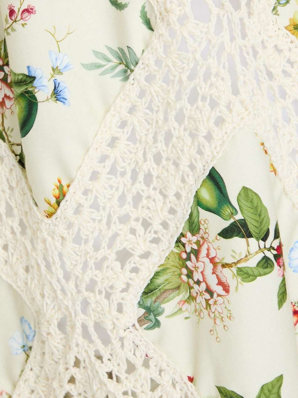 floral-print cotton-poplin and crochet halterneck midi dress