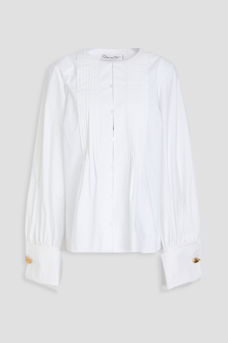 Oscar De La Renta Pintuck Cotton Poplin Blouse In White
