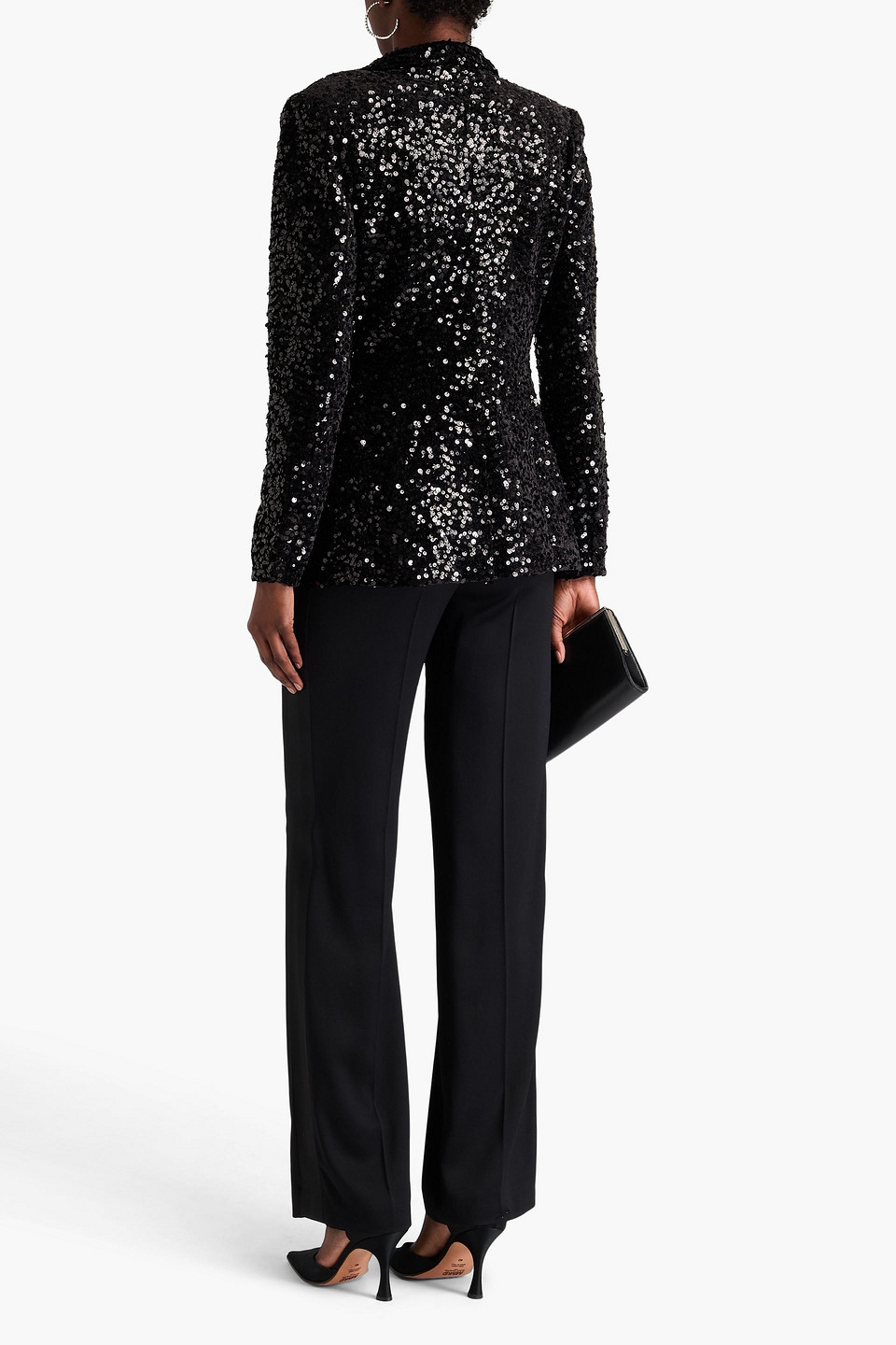 Badgley Mischka Single-button Velvet & Sequin Jacket In Black