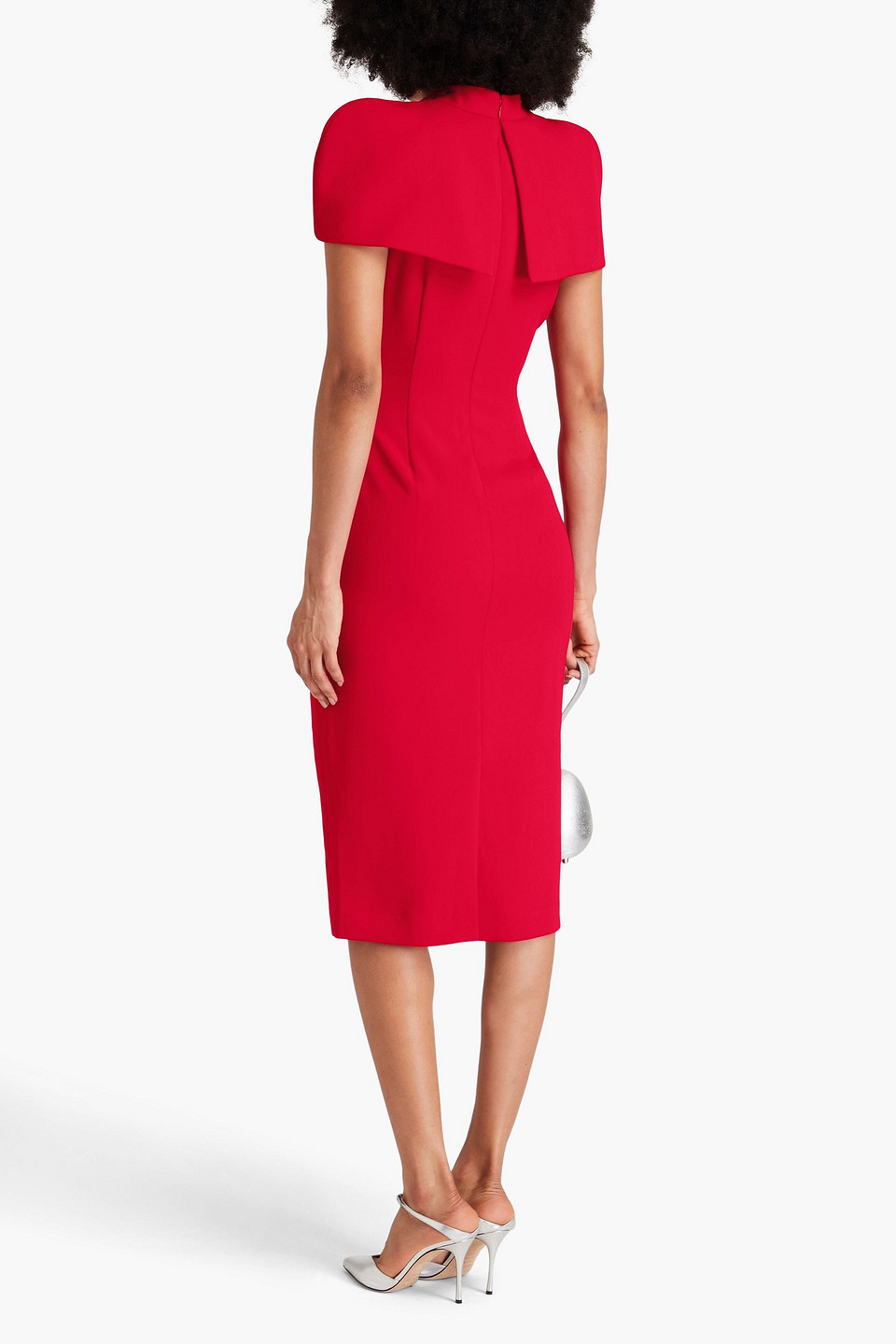 Badgley Mischka Cape-effect Stretch-crepe Midi Dress In Red