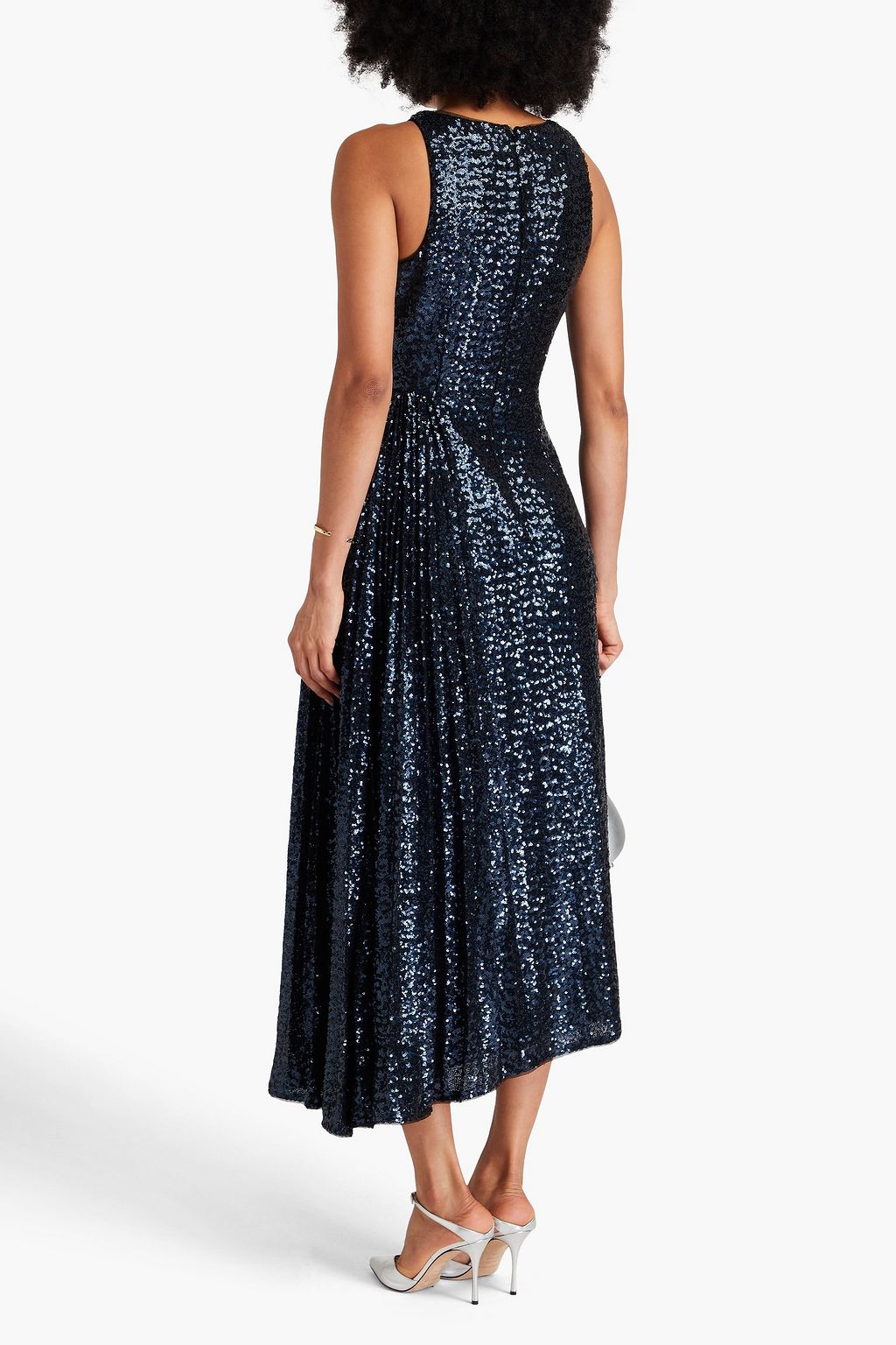 BADGLEY MISCHKA فستان متوسط الطول بتصميم ملتف من التول المطاط مزين بأقراص برّاقة