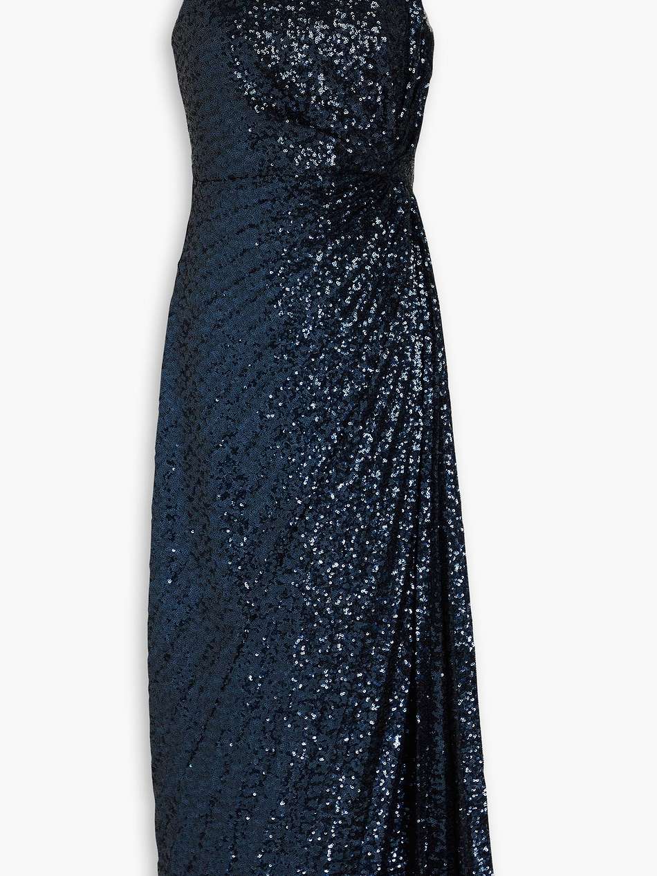 wrap-effect sequined stretch-tulle midi dress