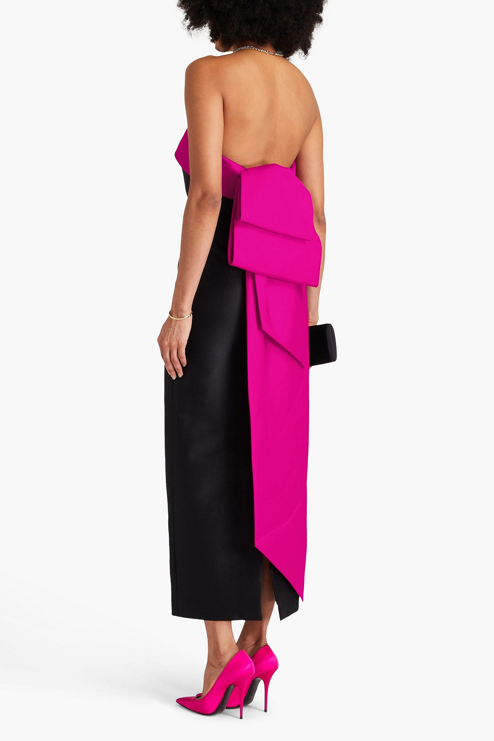 BADGLEY MISCHKA STRAPLESS BOW-DETAILED MIKADO MAXI DRESS 
