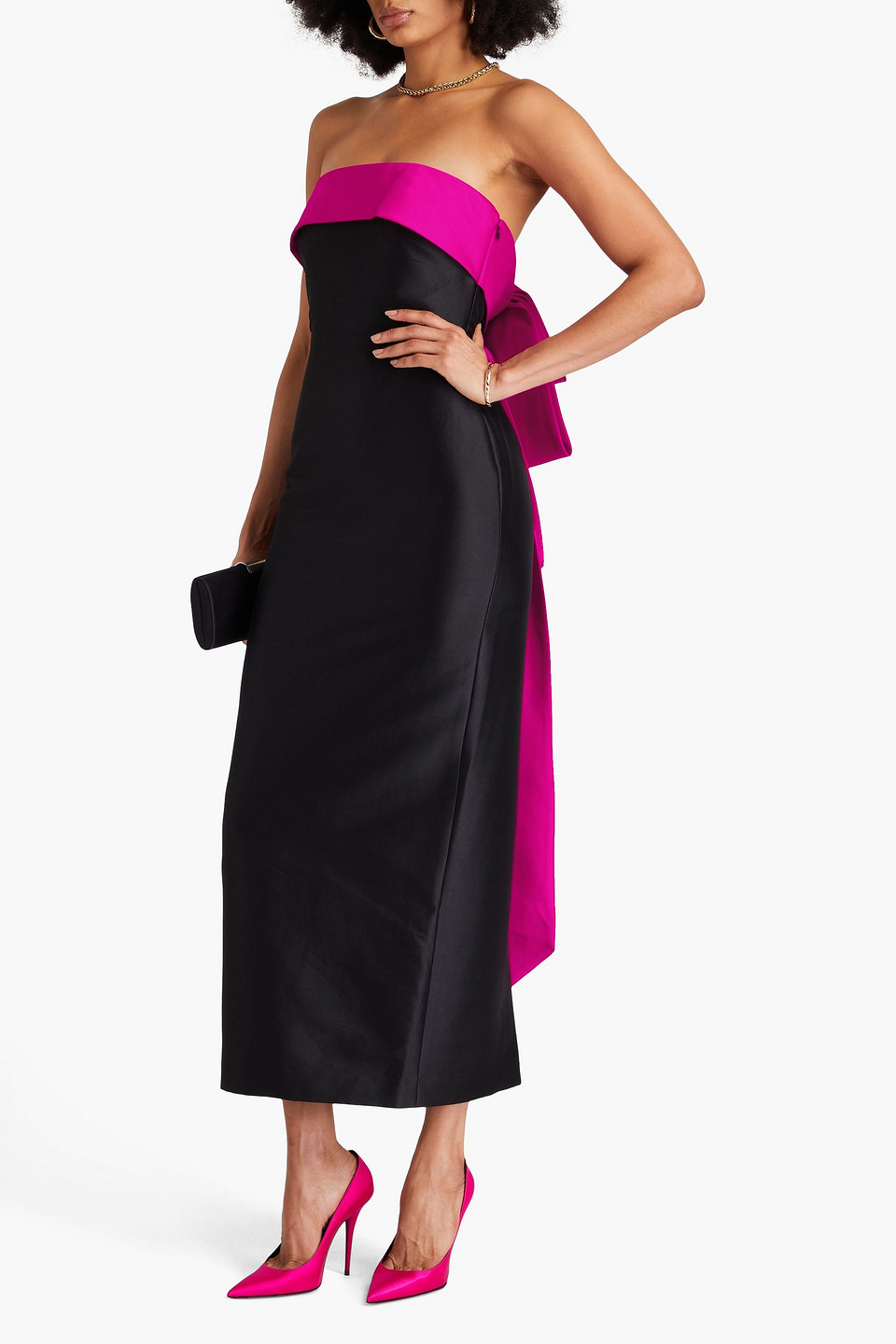 BADGLEY MISCHKA STRAPLESS BOW-DETAILED MIKADO MAXI DRESS 
