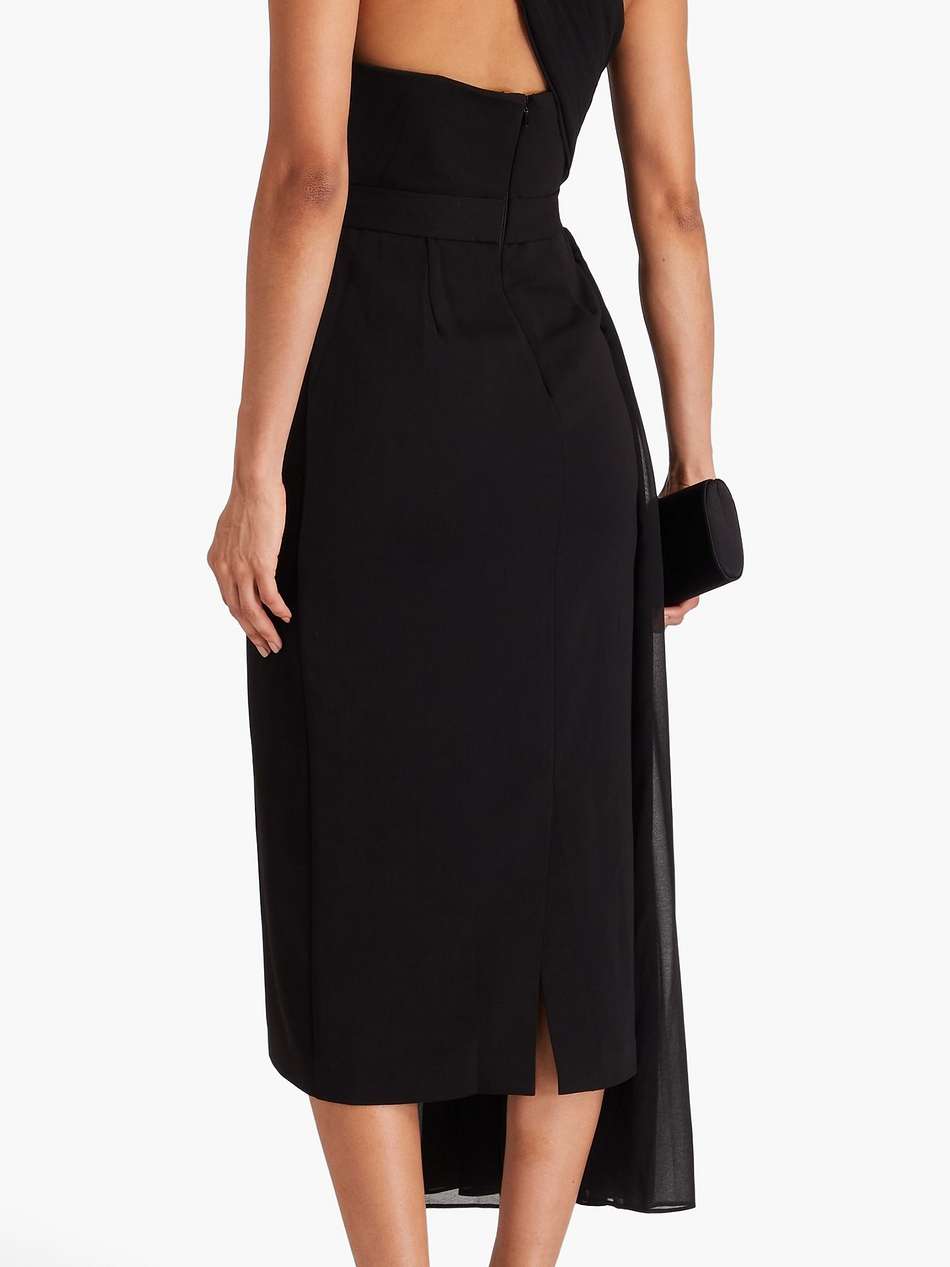 one-shoulder draped georgette and stretch-crepe midi dress