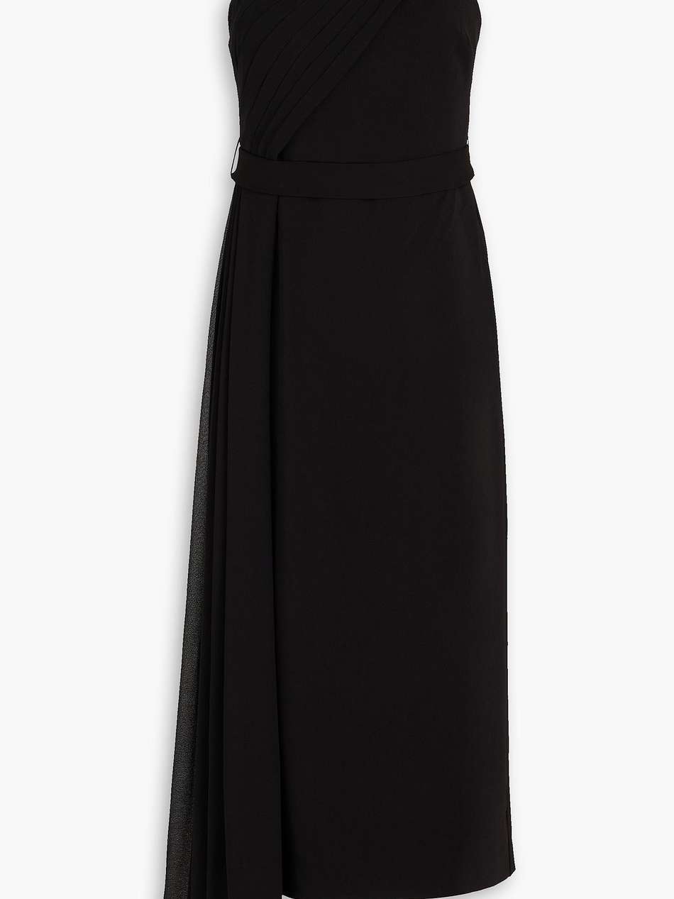 one-shoulder draped georgette and stretch-crepe midi dress