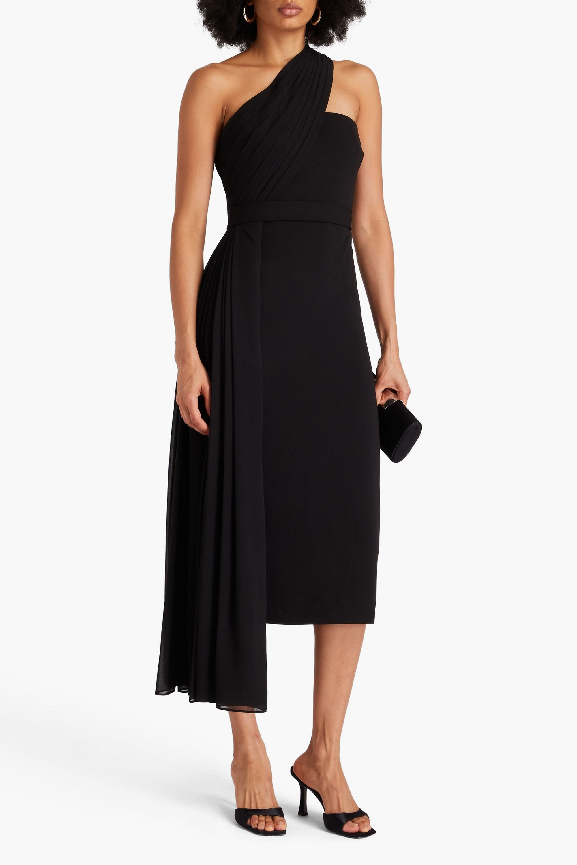 Badgley Mischka One-shoulder draped georgette and stretch-crepe midi dress