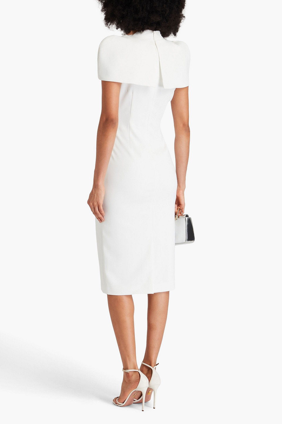 Badgley Mischka Cape-effect Stretch-crepe Midi Dress In Ivory