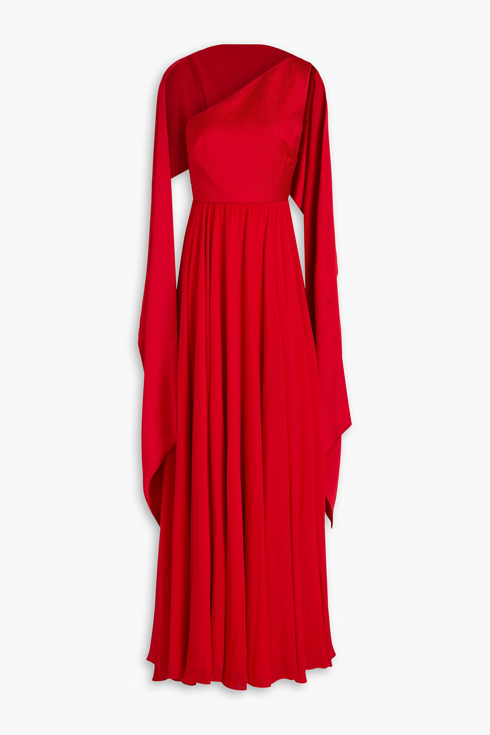 Badgley Mischka Georgette Paneled Satin Gown In Red