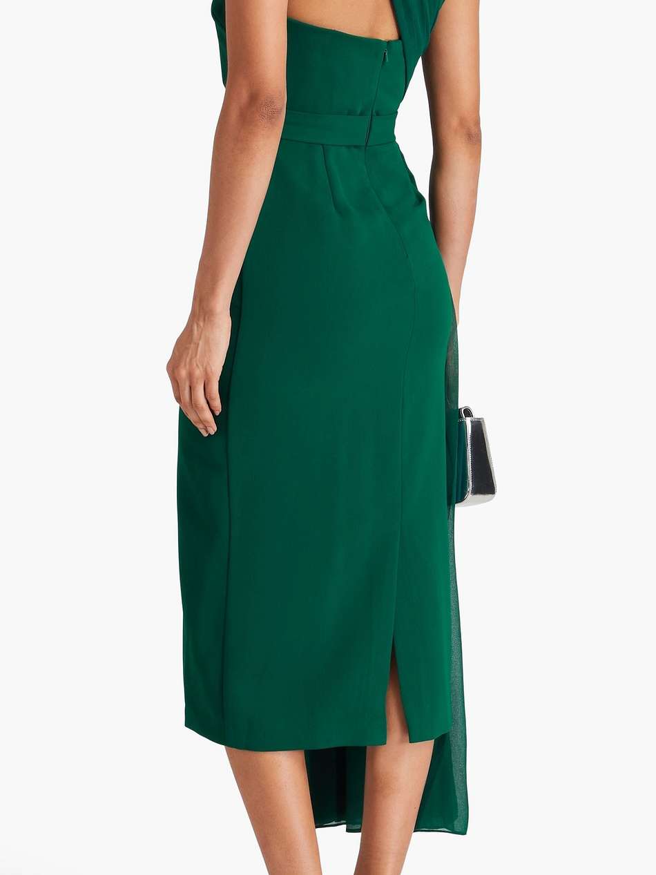 one-shoulder draped georgette and stretch-crepe midi dress