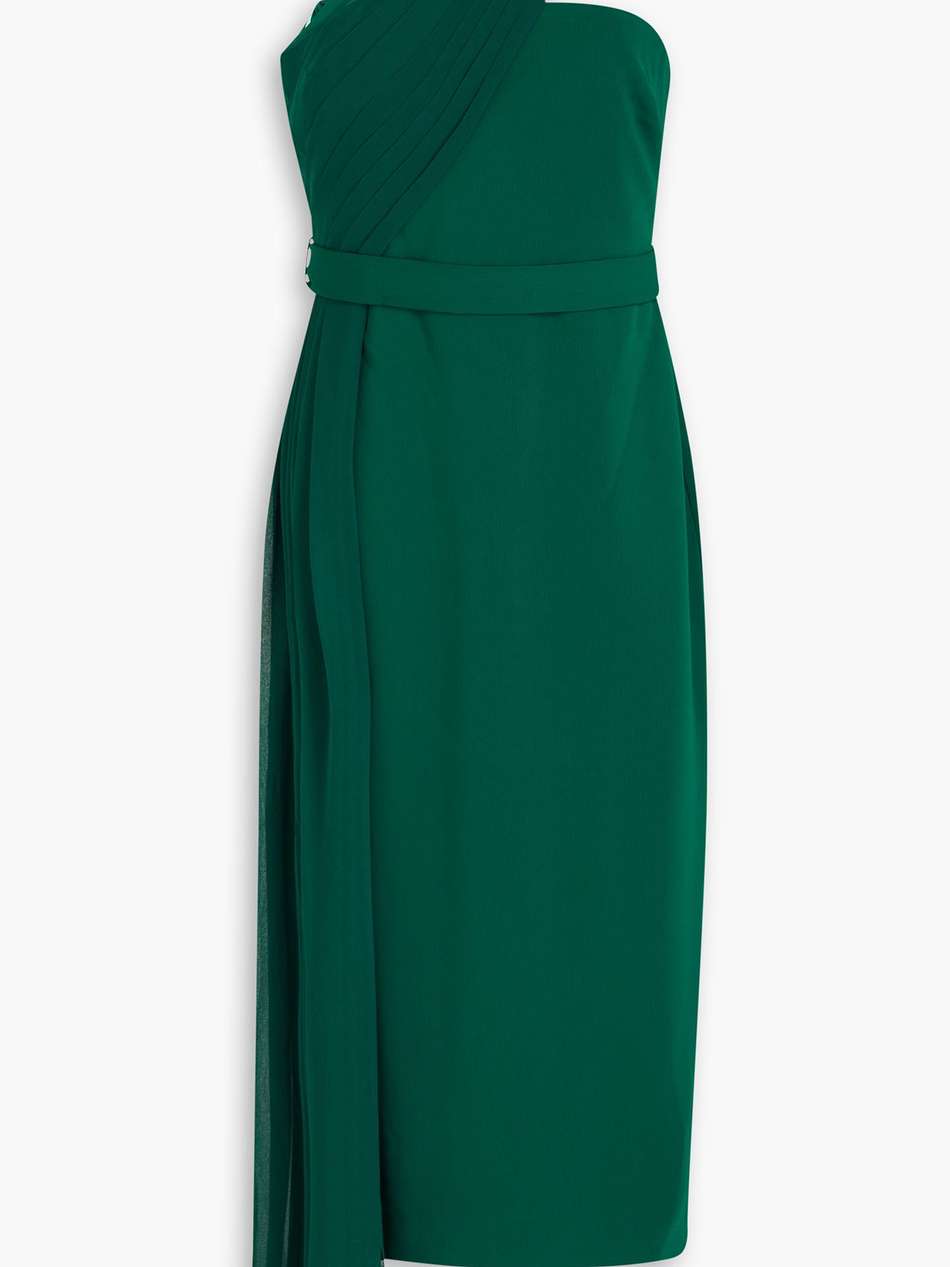 one-shoulder draped georgette and stretch-crepe midi dress