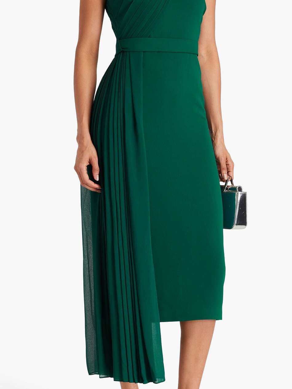 one-shoulder draped georgette and stretch-crepe midi dress