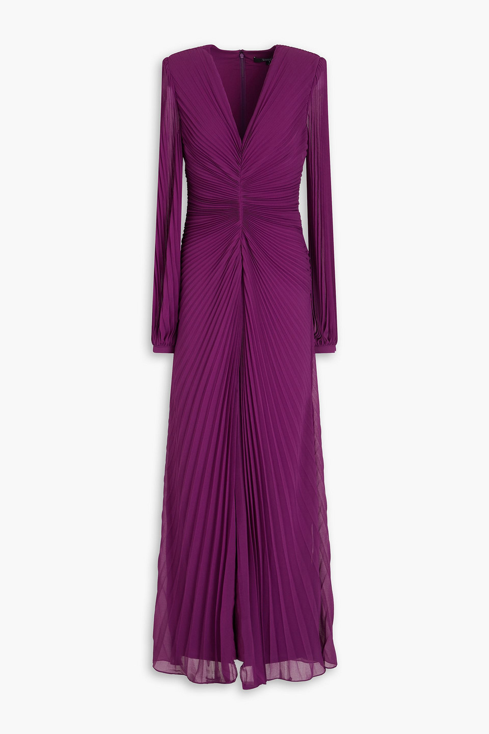 Badgley Mischka Plissé-georgette Gown In Violet