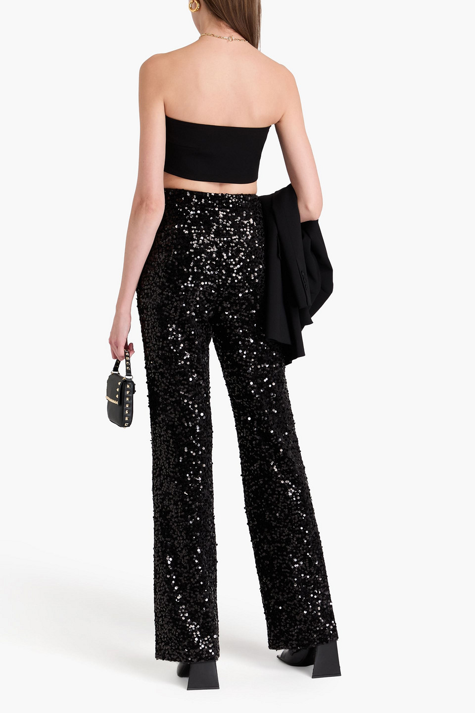 BADGLEY MISCHKA SEQUINED VELVET FLARED PANTS