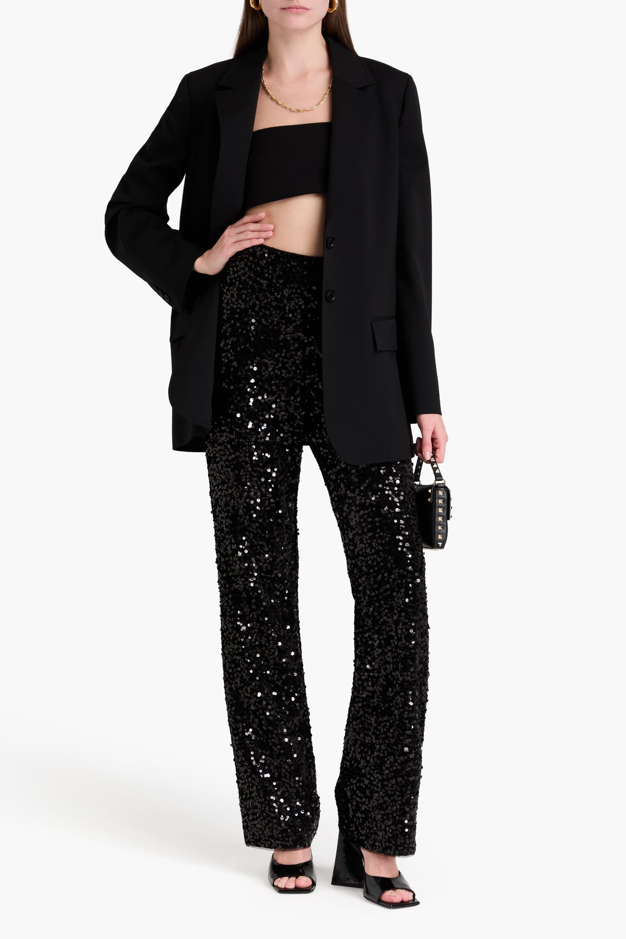 Badgley Mischka Sequined velvet flared pants
