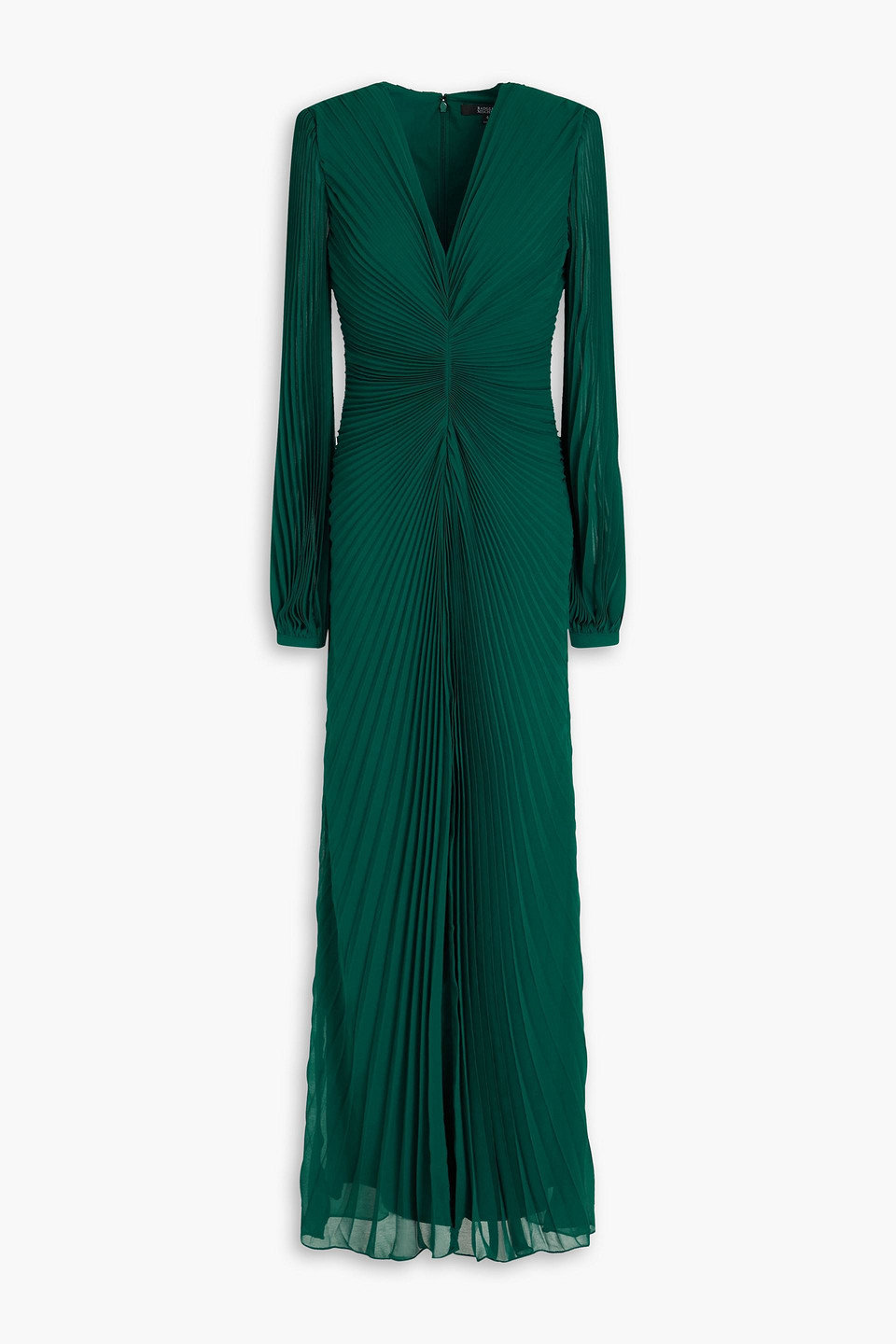 Badgley Mischka Plissé-georgette Gown In Emerald