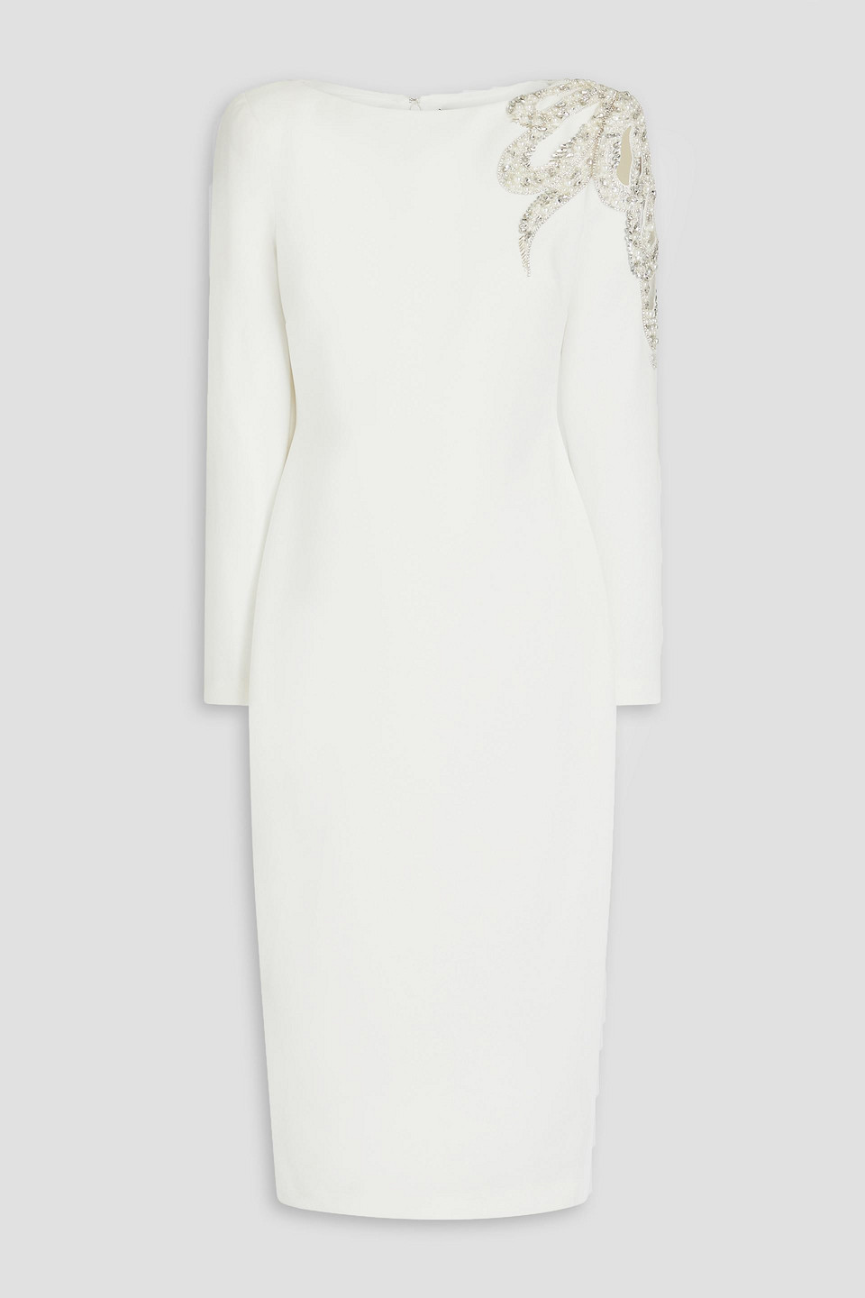 Badgley Mischka Embellished Stretch-crepe Midi Dress In White