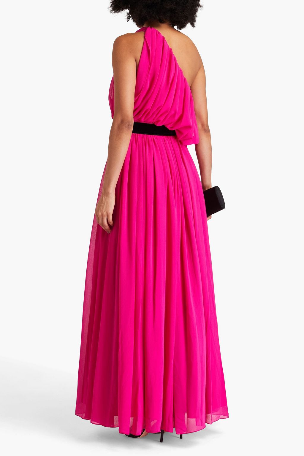 BADGLEY MISCHKA فستان سهرة بكتف واحد من الجورجيت بتصميم منسدل