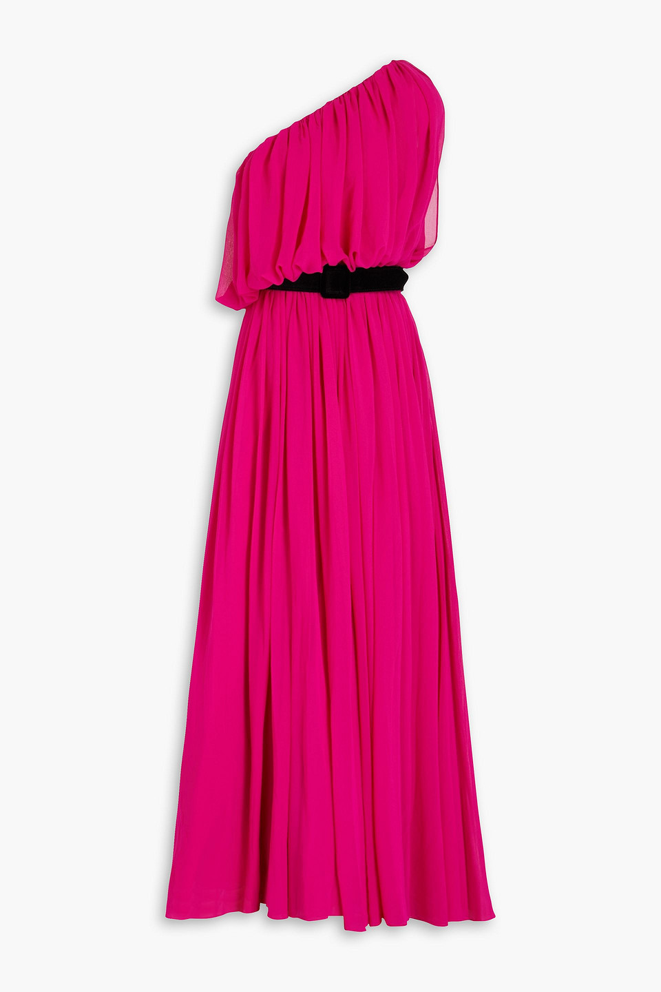 Badgley Mischka One-shoulder Draped Georgette Gown In Fuchsia