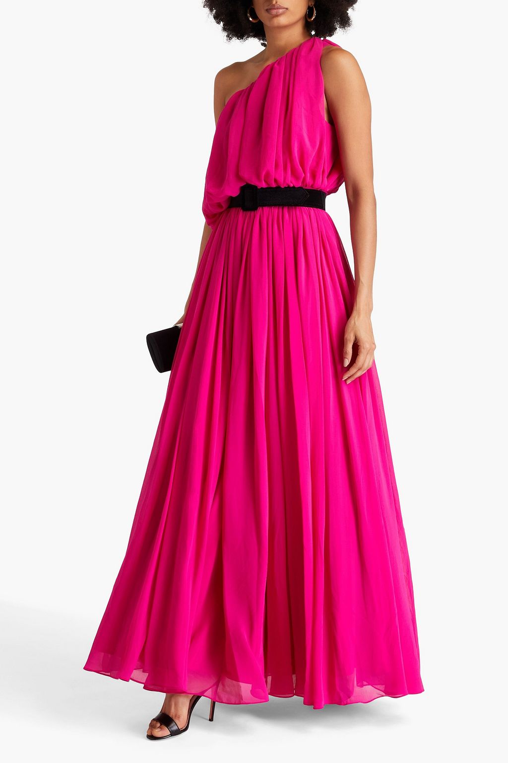 BADGLEY MISCHKA فستان سهرة بكتف واحد من الجورجيت بتصميم منسدل