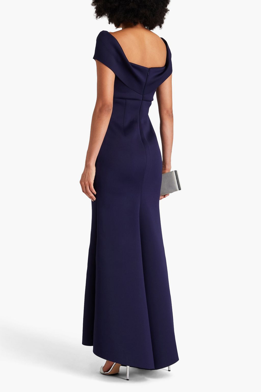 BADGLEY MISCHKA فستان سهرة من قماش سكوبا بتصميم مزركش مزين بكسرات