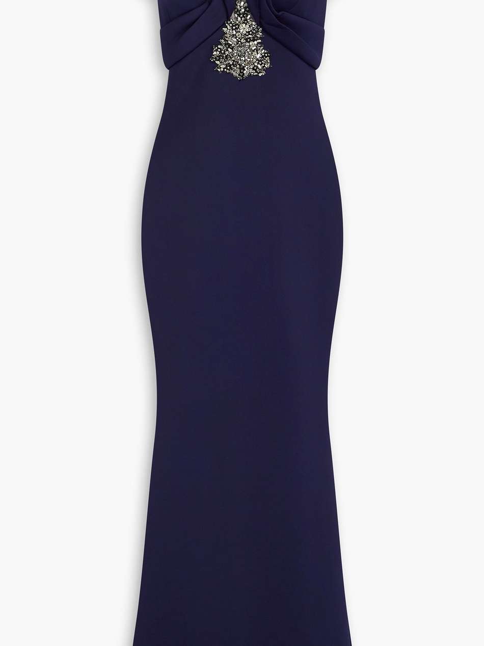 embellished draped scuba gown
