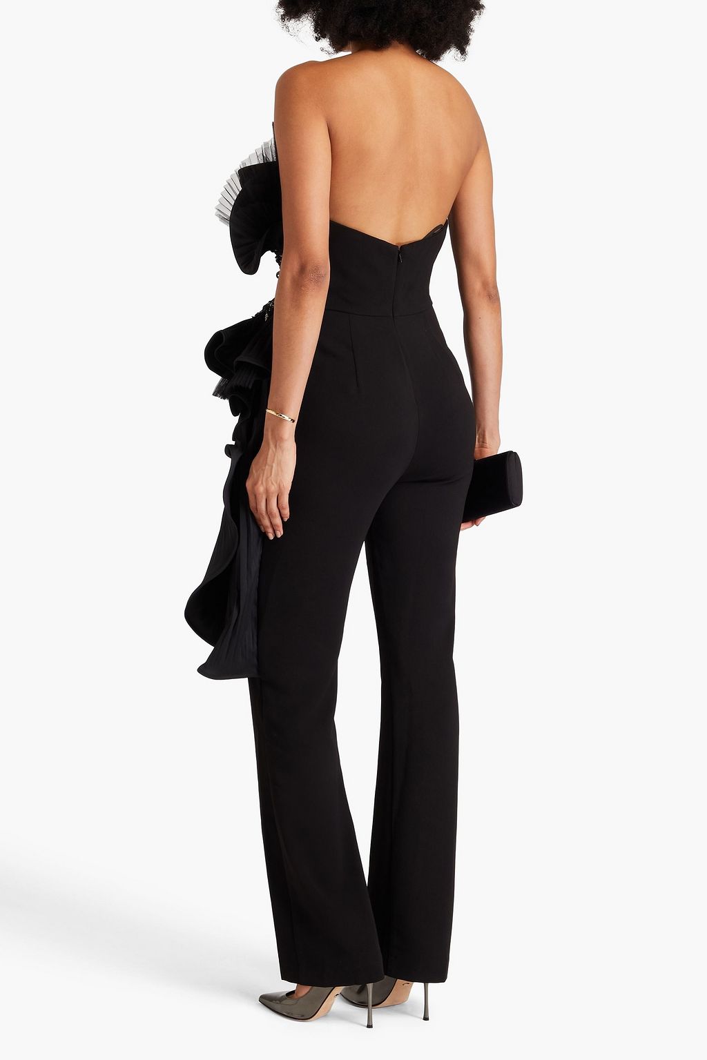 BADGLEY MISCHKA 장식 & 러플 디테일 스트레치 크레이프 스트랩리스 점프수트
