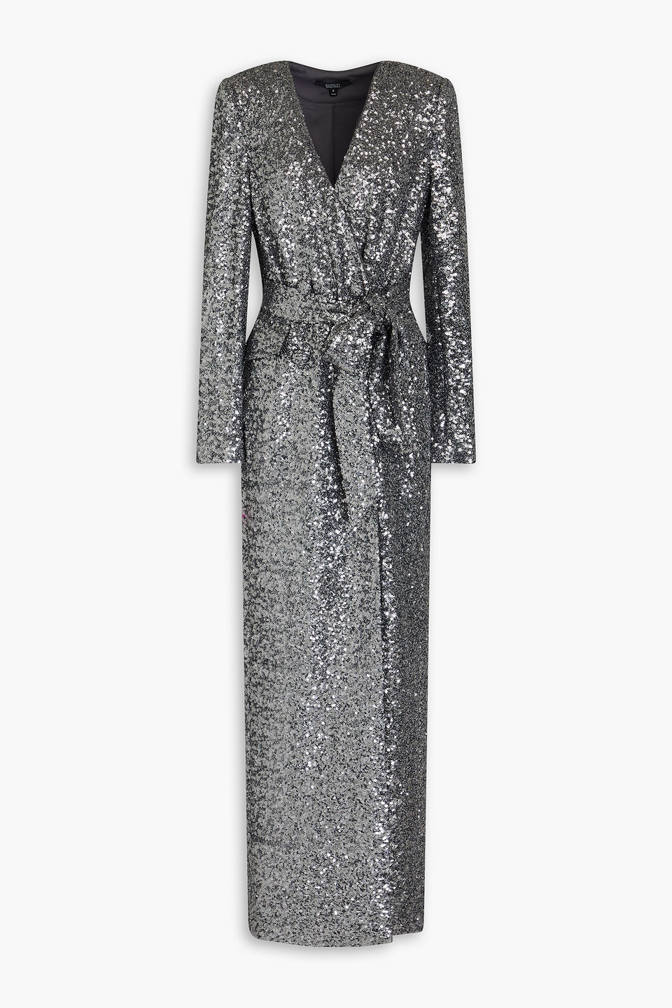 Badgley Mischka Sequined Stretch-tulle Gown In Silver