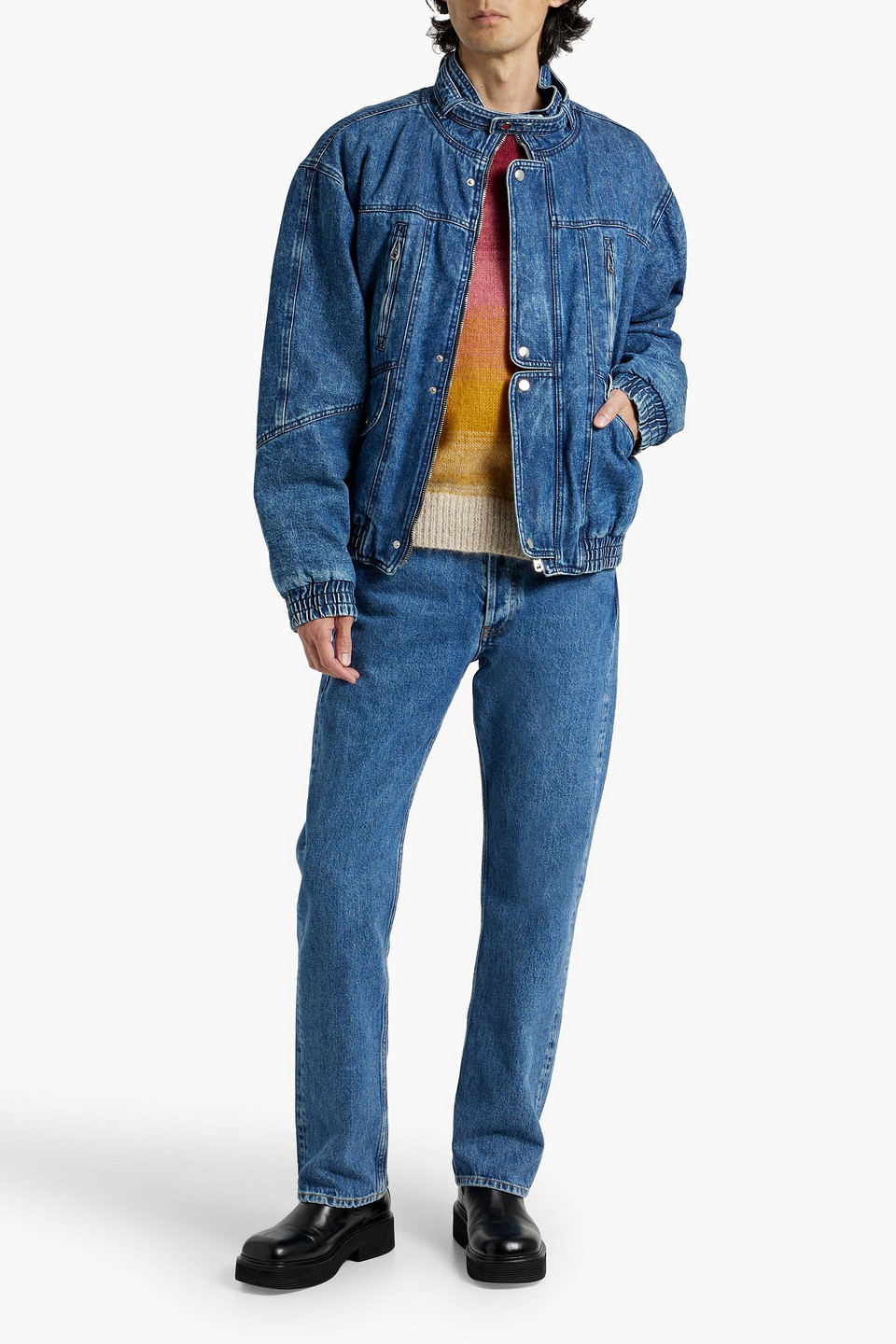 Isabel Marant Jeans Jacket With Standing Collar In Mid Denim