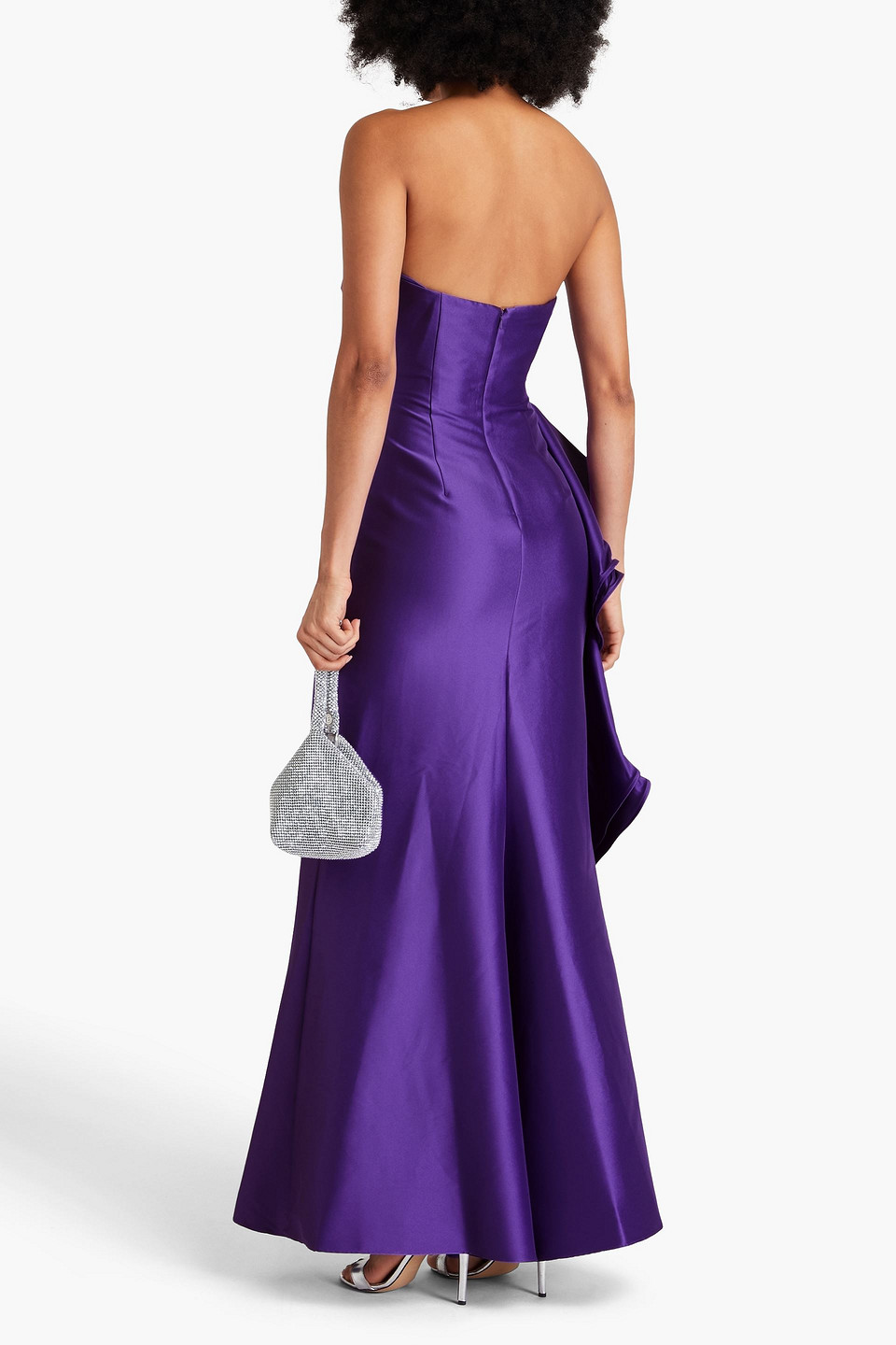 Badgley Mischka Strapless Ruffled Mikado Gown In Purple