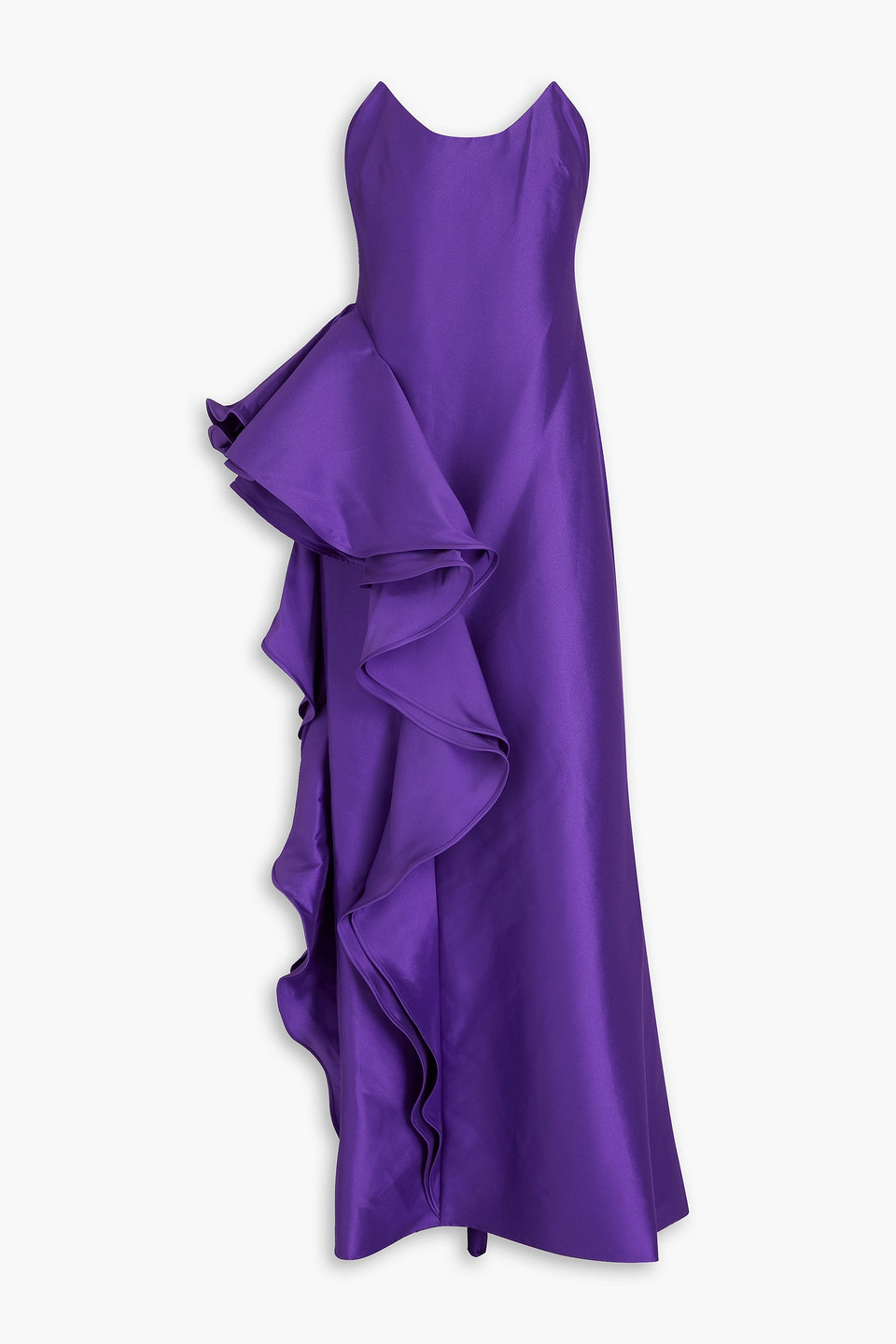 Badgley Mischka Strapless Ruffled Mikado Gown In Purple