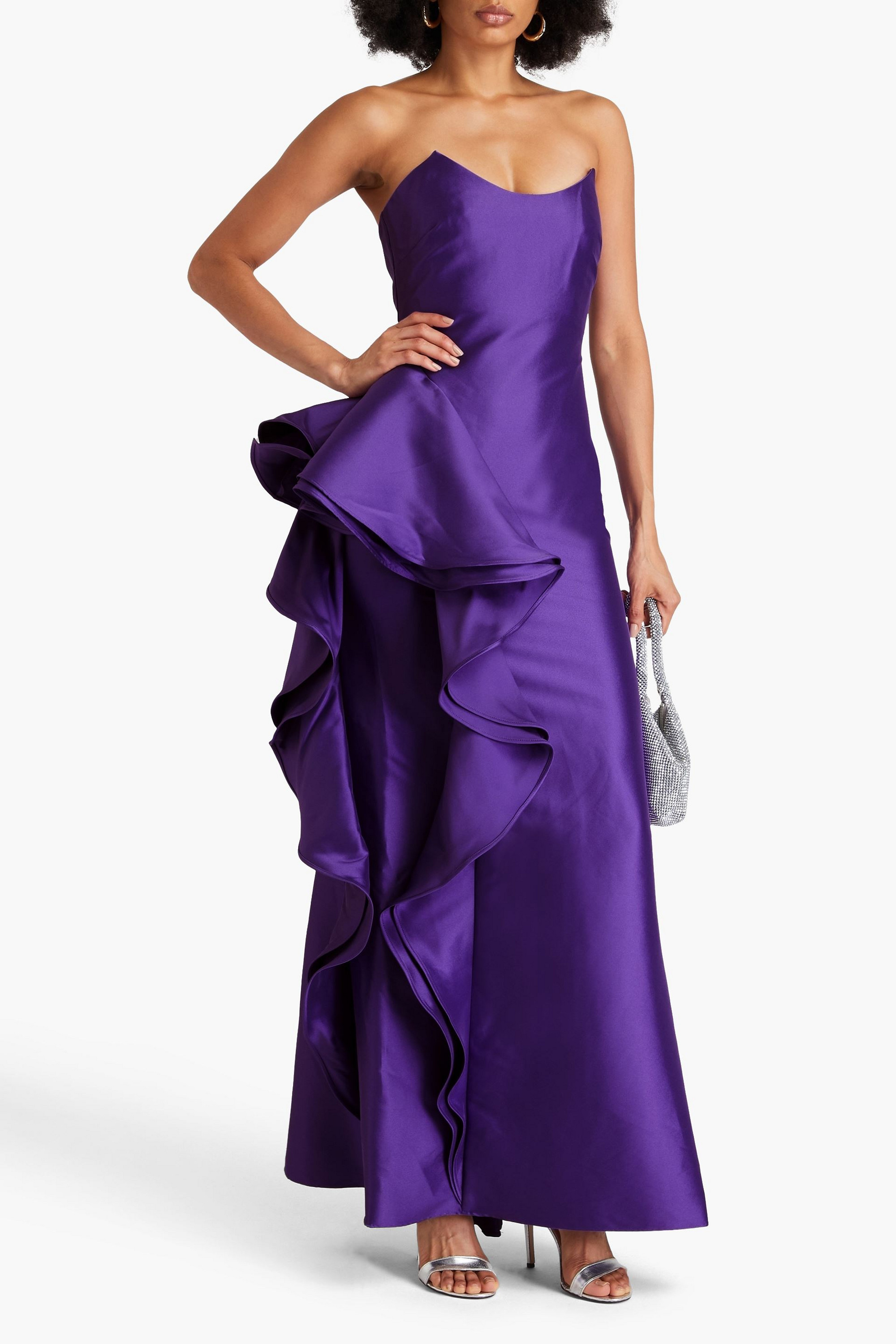 Badgley Mischka Strapless ruffled mikado gown