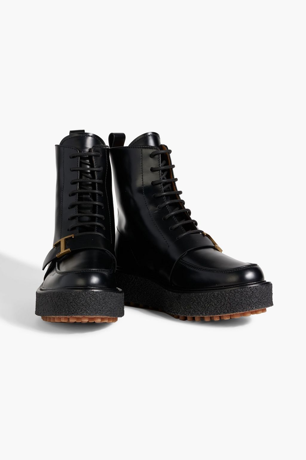 TOD'S T Timeless lace-up glossed-leather platform ankle boots