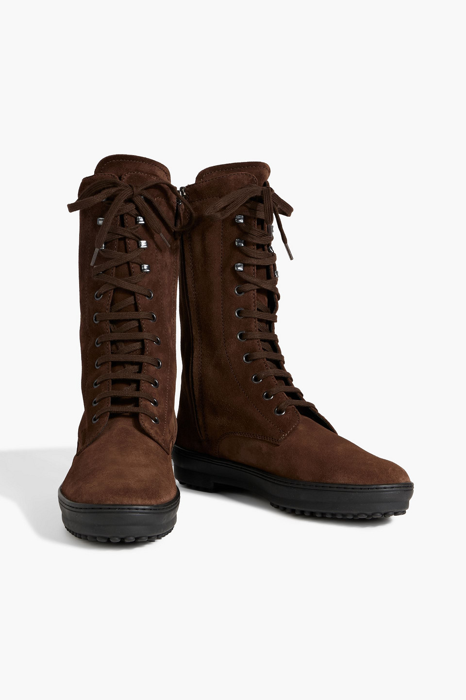 Tod's Suede Combat Boots In Chocolate