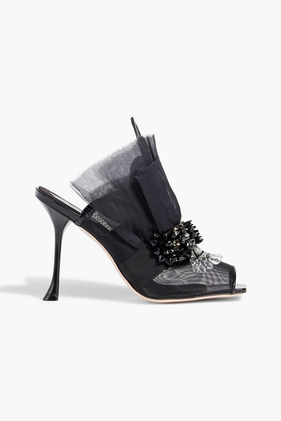 Roger Vivier Embellished Tulle And Organza Mules In Black