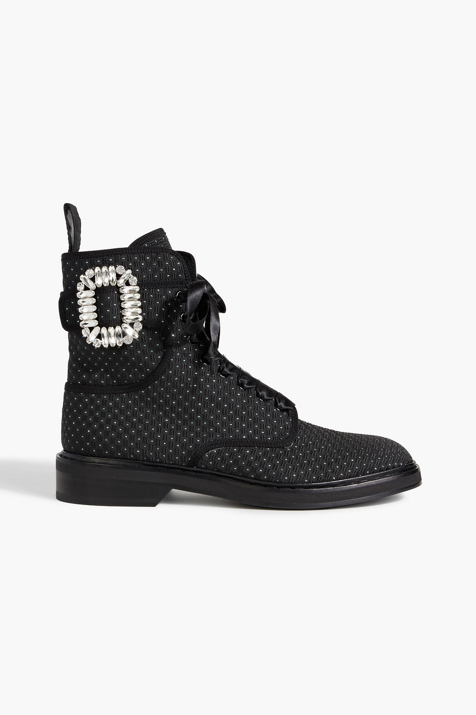 Roger Vivier Viv Buckled Metallic Jacquard Combat Boots In Charcoal