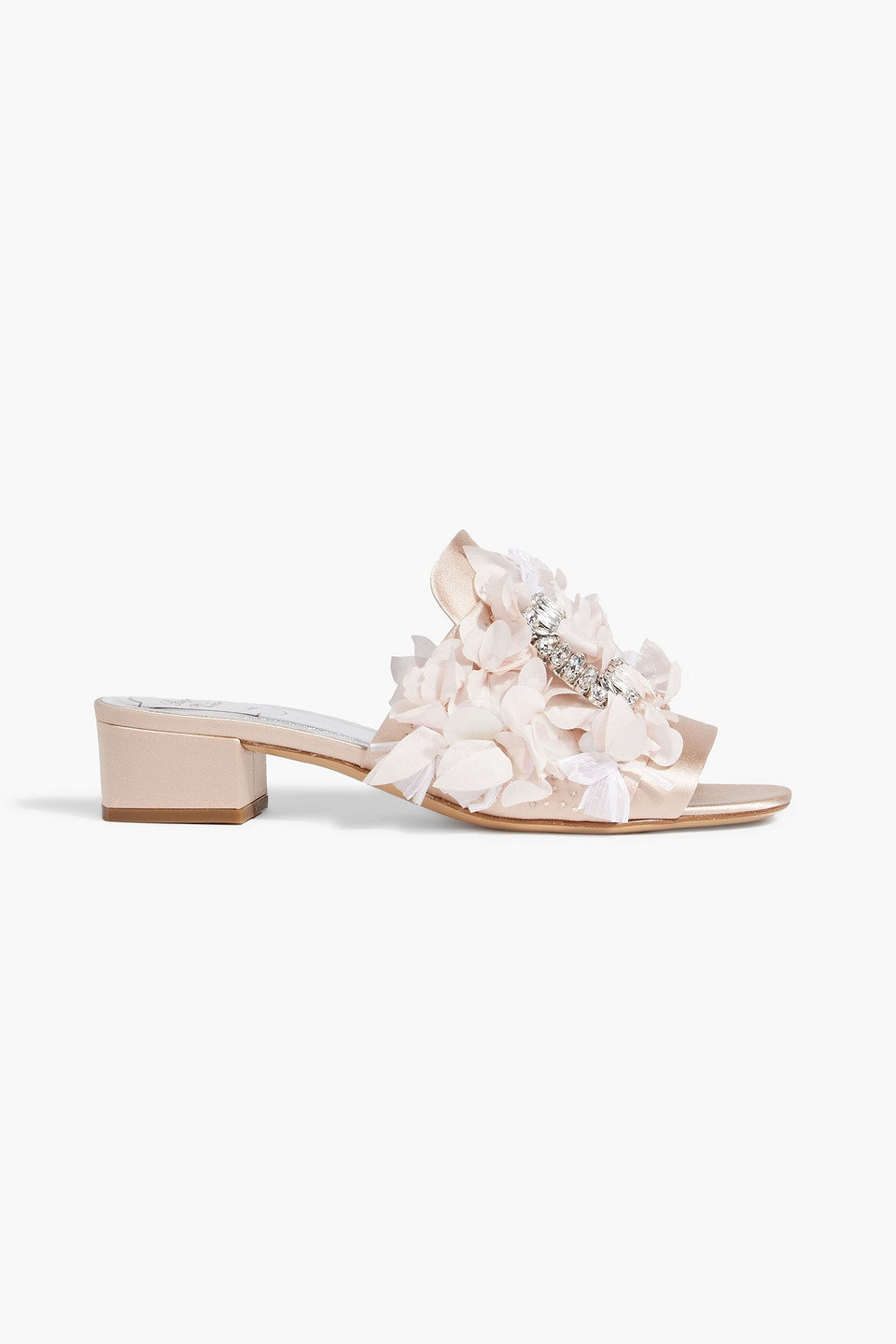 Roger Vivier Embellished Satin Mules In Blush