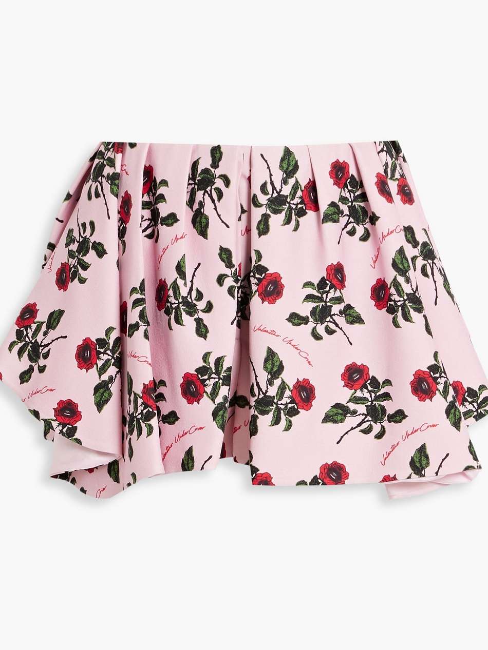 skirt-effect floral-print wool and silk-blend crepe shorts