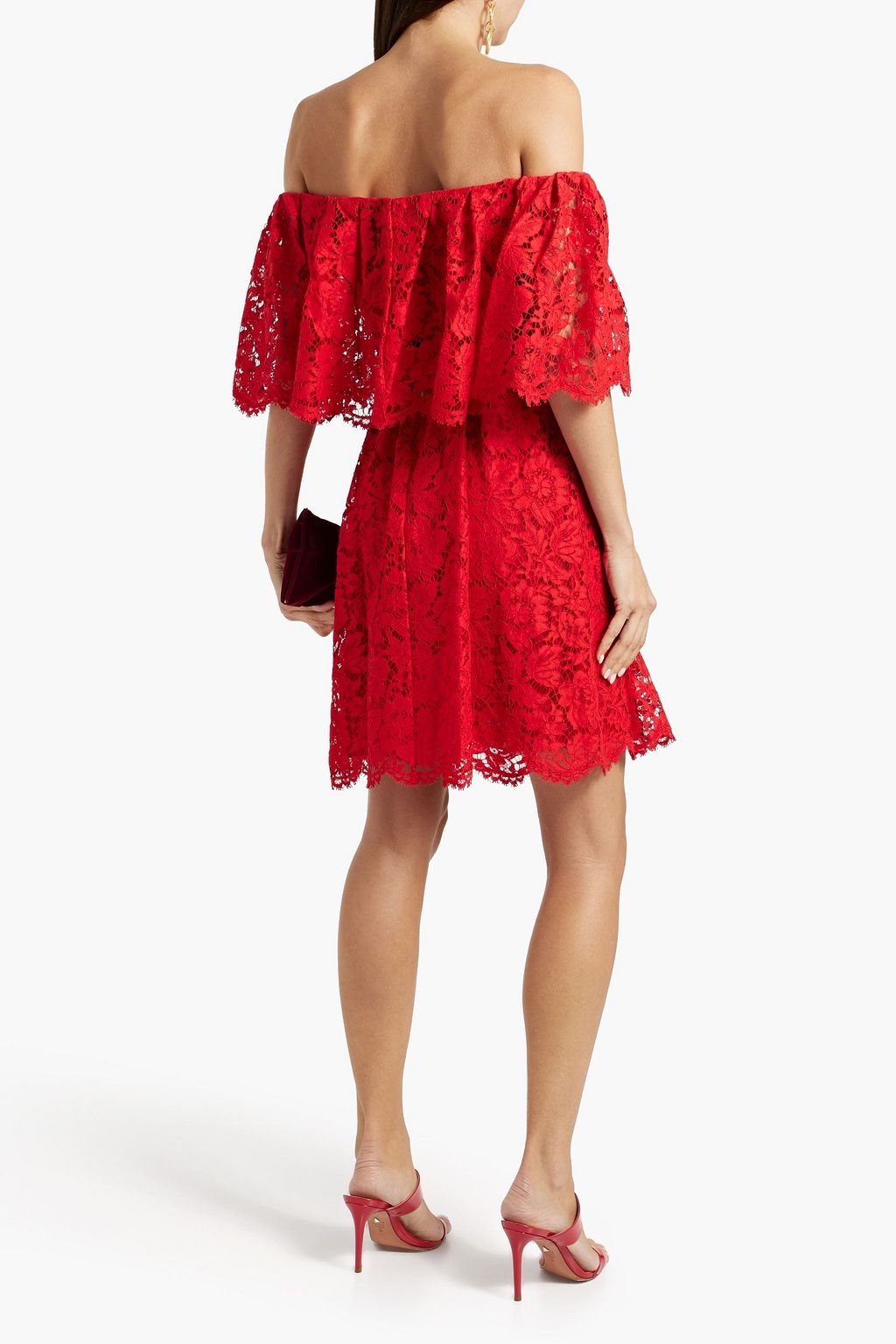 VALENTINO GARAVANI Off-the-shoulder cotton-blend corded lace mini dress