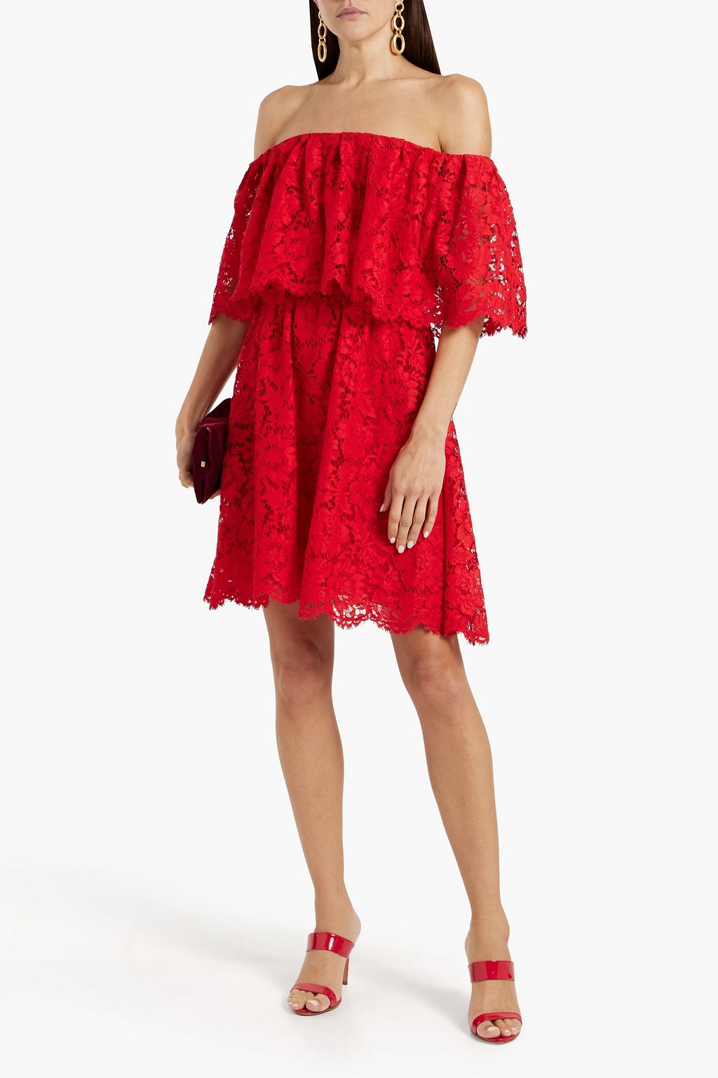 VALENTINO GARAVANI Off-the-shoulder cotton-blend corded lace mini dress