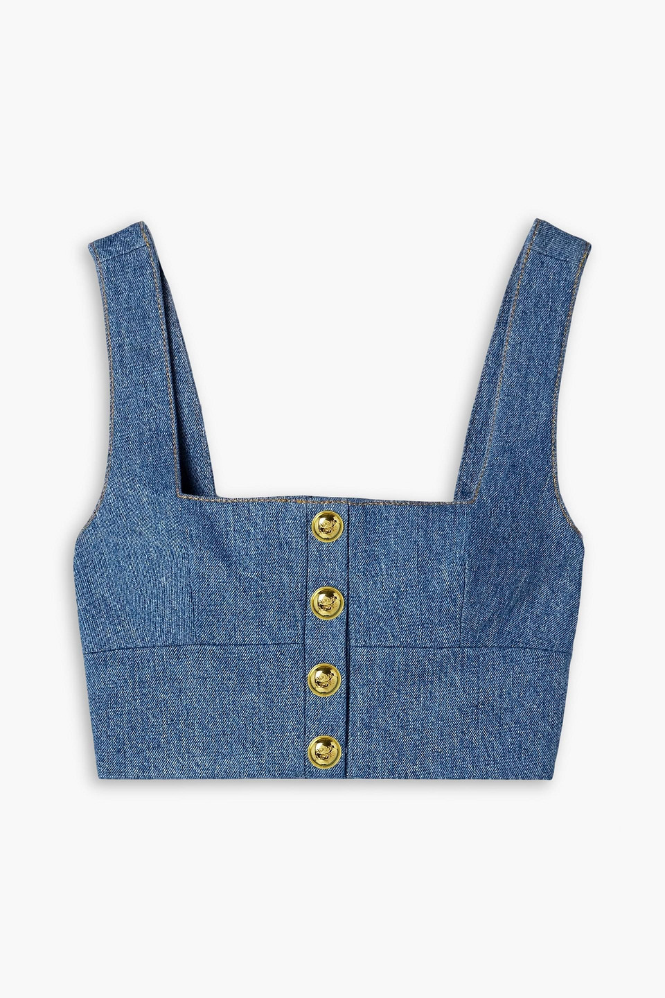 adam lippes - quinn button-embellished cropped denim top - blue - us 2