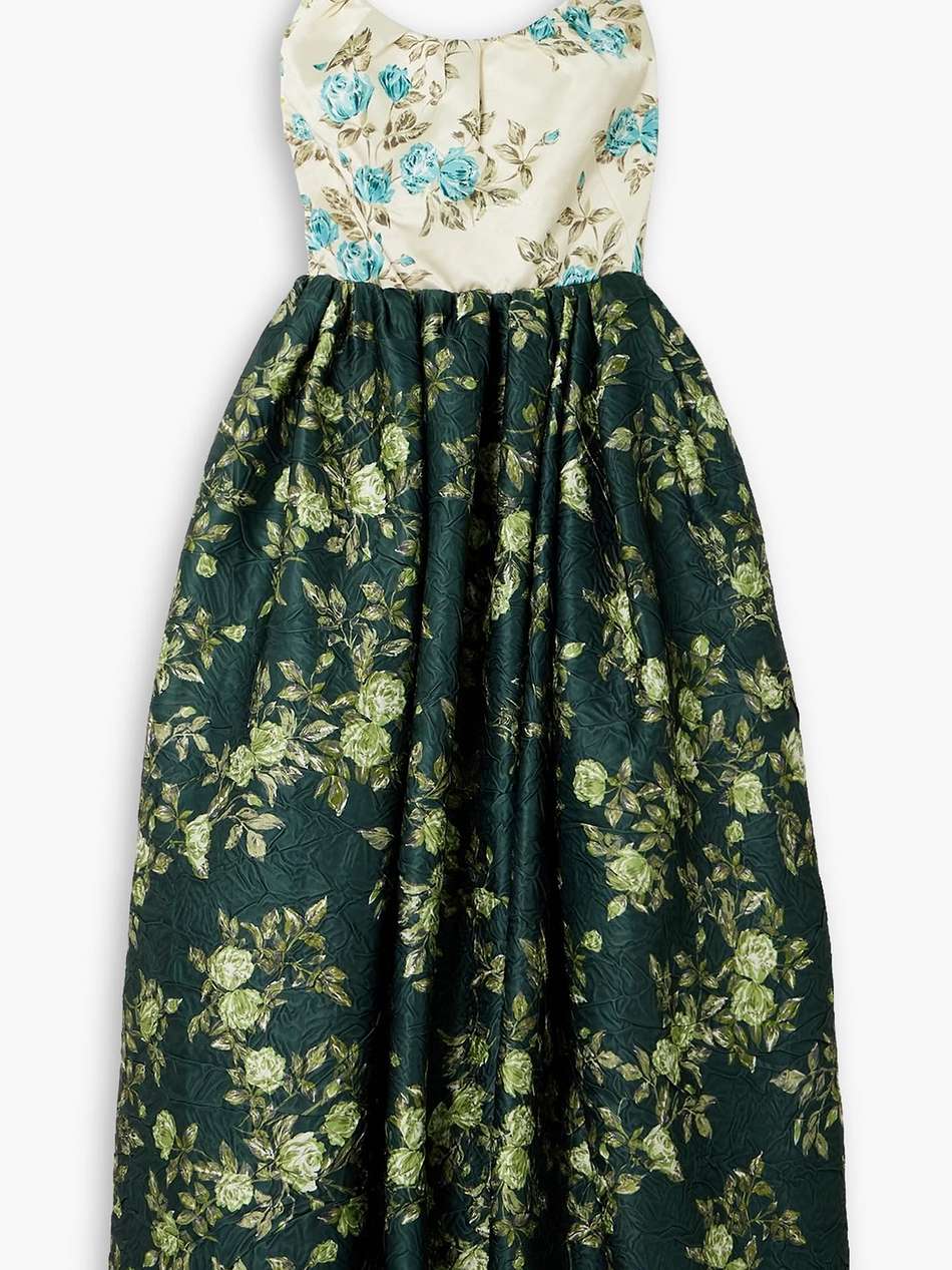 crinkled floral-print duchesse-satin midi dress