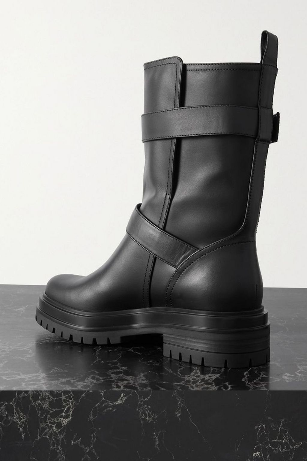 GIANVITO ROSSI Bikerstiefel aus Leder mit Schnallen
