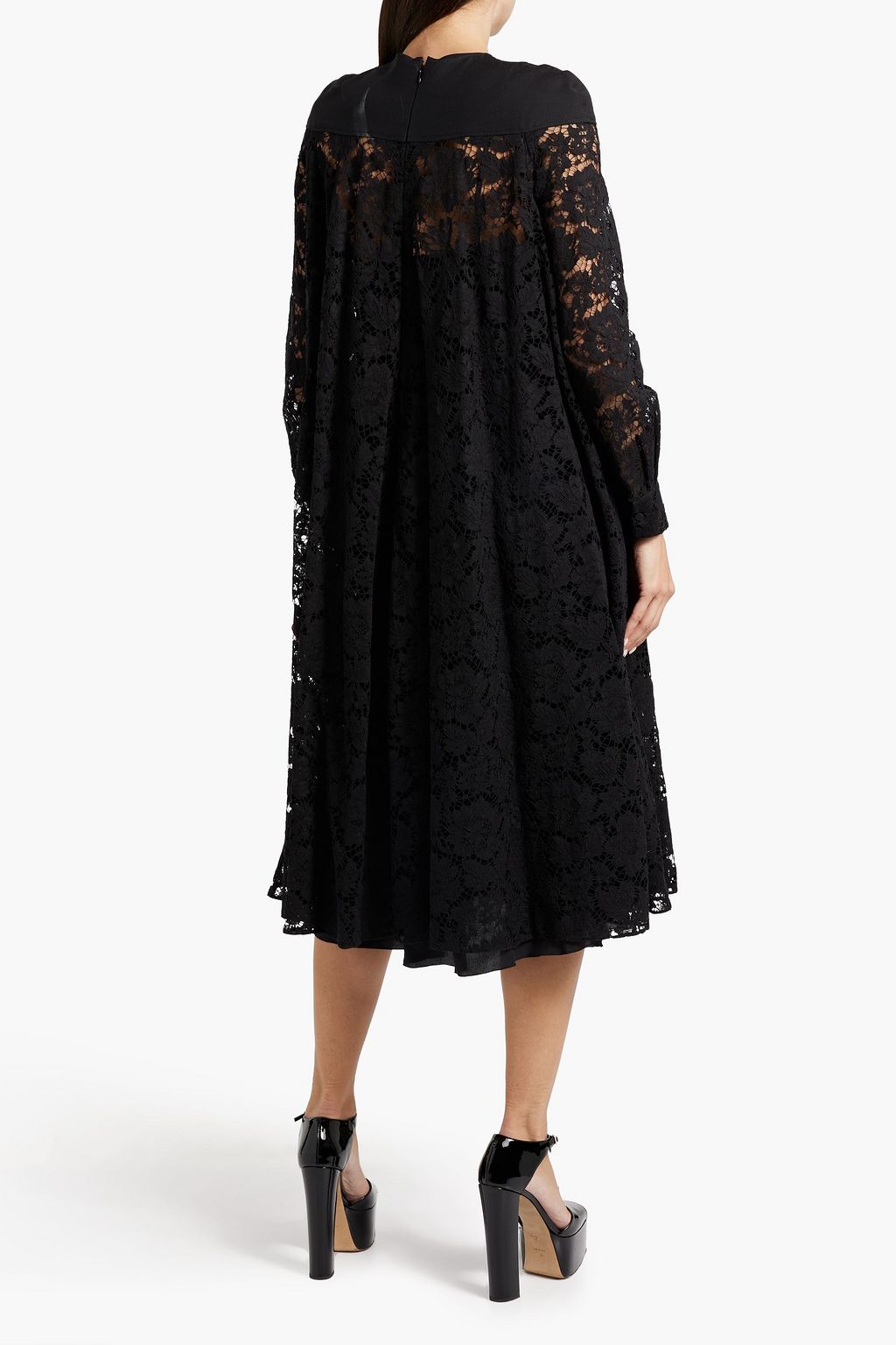 VALENTINO GARAVANI Pleated cotton-blend corded lace midi dress