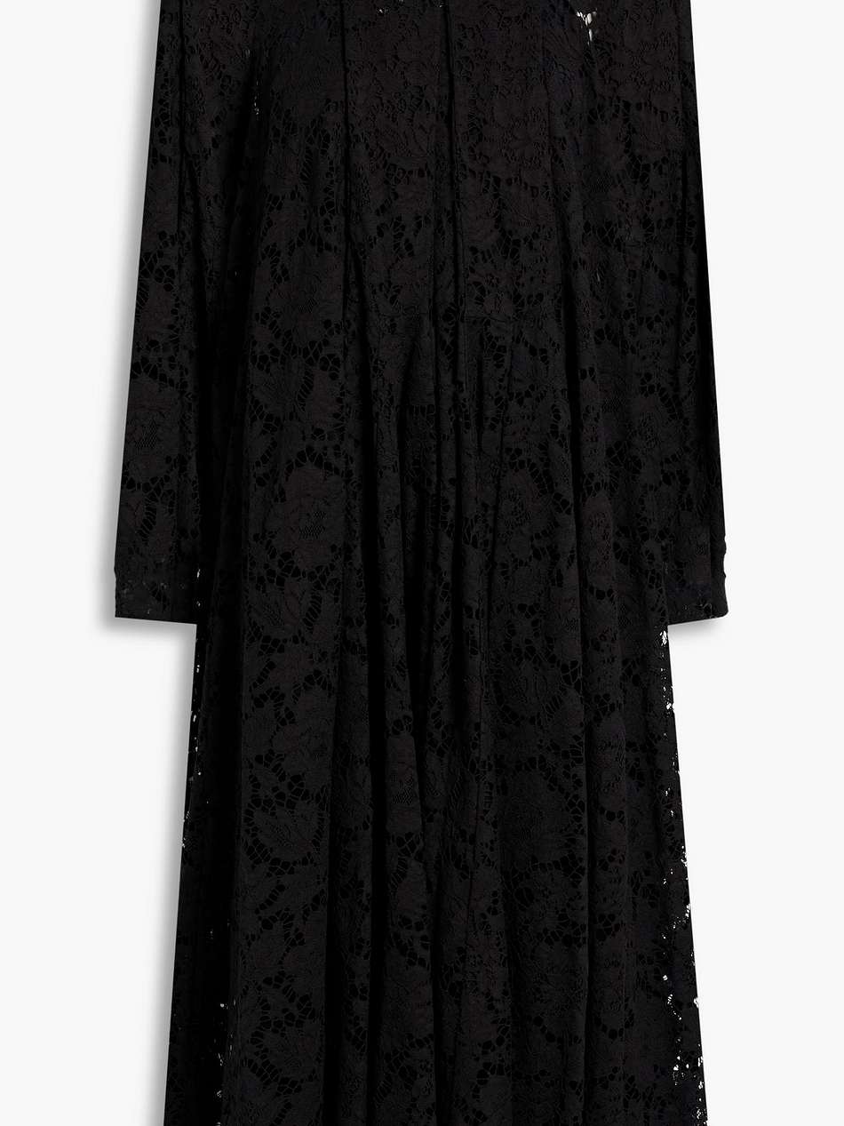 pleated cotton-blend corded lace midi dress