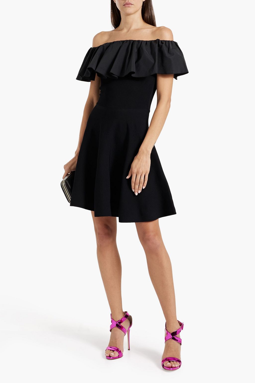 VALENTINO GARAVANI Off-the-shoulder layered stretch-knit mini dress